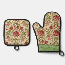 Personalize Vintage Rose Oven Mitt and Pot Holders Ofenhandschuh & Topflappen-Set