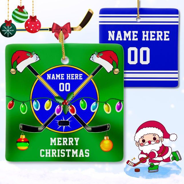 Personalize, Weihnachten Geschenke für Hockeyspiel Keramikornament (Hockey Ornaments. Christmas gifts for hockey players. Personalized hockey christmas ornaments. Cheap)