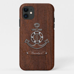 Personalize! Wet Nautical Mahogany Anchor Steel Case-Mate iPhone Hülle