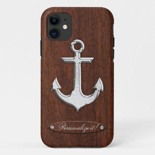 Personalize! Wet Nautical Mahogany Anchor Steel Case-Mate iPhone Hülle