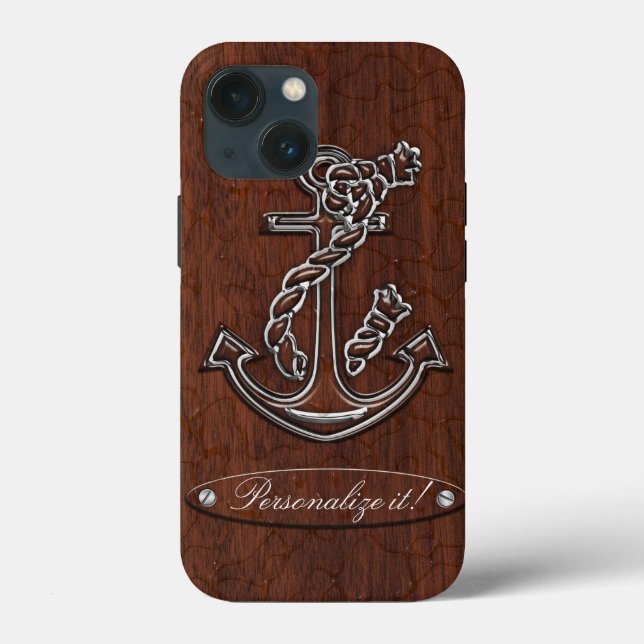 Personalize! Wet Nautical Mahogany Anchor Steel Case-Mate iPhone Hülle (Rückseite)
