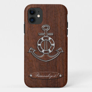 Personalize! Wet Nautical Mahogany Anchor Steel Case-Mate iPhone Hülle