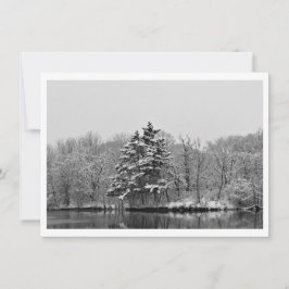Personalize Winter Evergreen in Black and White Feiertagskarte