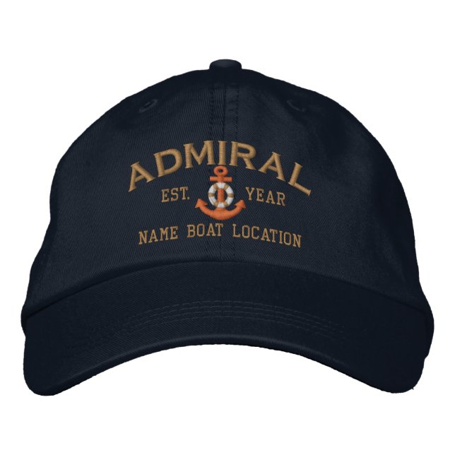 Personalize Year Name Admiral LifeSaver Anchor Bestickte Baseballkappe (Vorderseite)