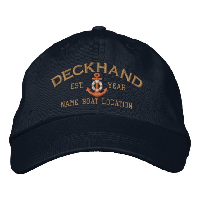 Personalize Year Name Deckhand LifeSaver Anchor Bestickte Baseballkappe (Vorderseite)