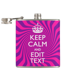 Personalize Your Keep Calm Saying on Pink Swirl Flachmann