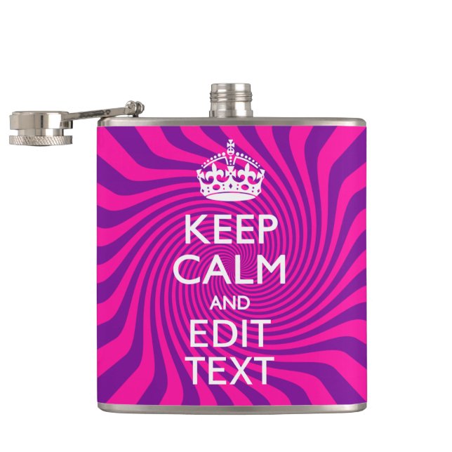 Personalize Your Keep Calm Saying on Pink Swirl Flachmann (Geöffnet)