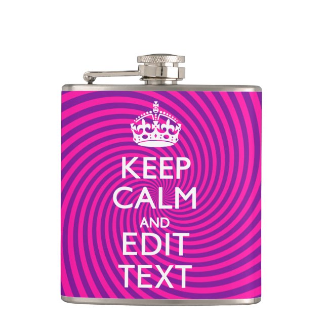 Personalize Your Keep Calm Saying on Pink Swirl Flachmann (Vorderseite)