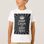 Personalize Your Keep Calm Text on Black Swirl T-Shirt<br><div class="desc">Your personalized Keep Calm saying on a classy black swirl decor. A personalized Keep Calm style saying on a one of a kind gift. Humorous or whimsical try on your creative words on two editable lines of text. Remember to use CAPITAL letters for best results. Use the "Ask this Designer"...</div>
