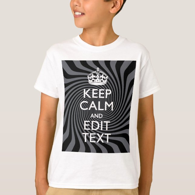 Personalize Your Keep Calm Text on Black Swirl T-Shirt (Vorderseite)