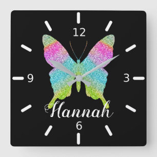 Personalize Your Own Colorful Butterfly Quadratische Wanduhr