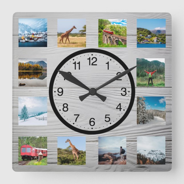 Personalized 12 Foto von Leimrustic Nature Quadratische Wanduhr (Vorderseite)
