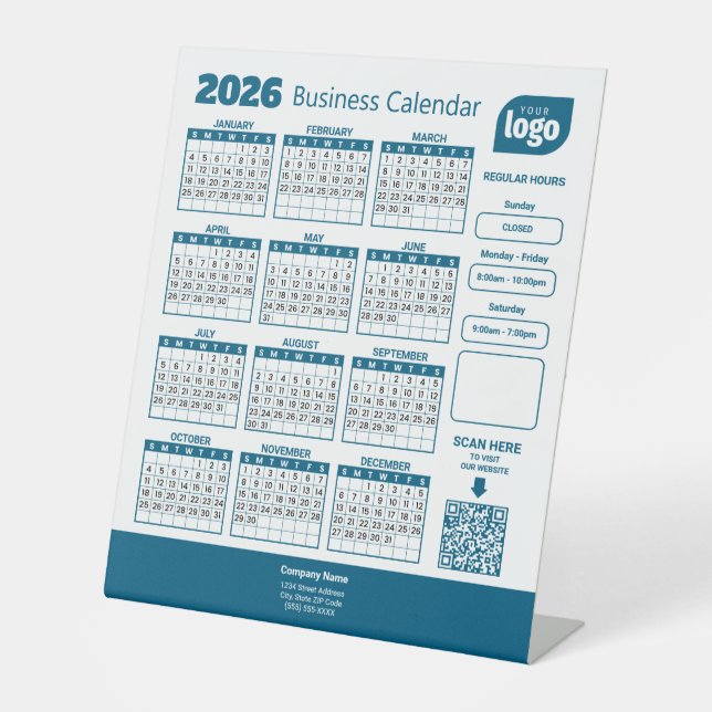 Personalized 2026 Business Calendar Pedestal Sign Sockelschild (Vorderseite)