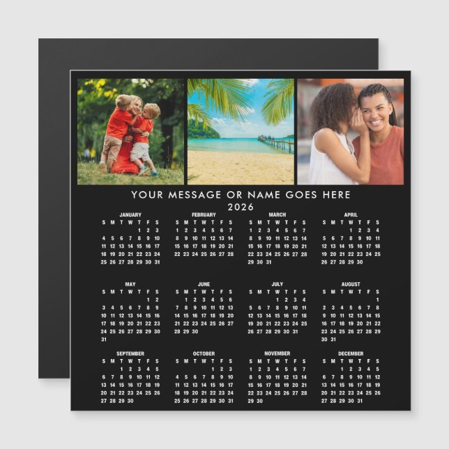 Personalized 2026 Calendar 3 Photo Collage Magnet (Devant / Derrière)