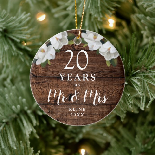 Personalized 20 Years Wedding Anniversary Rustic Keramik Ornament (Baum)