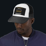 Personalized 21st Birthday Born 2000 Vintage Black Truckerkappe<br><div class="desc">A personalized trucker / baseball hat for that birthday person born in 2000 and turning 21. Add the name to this vintage retro style black, white and gold design for a custom 21st birthday gift. Easily edit the name and year with the template provided. A wonderful custom black birthday gift....</div>