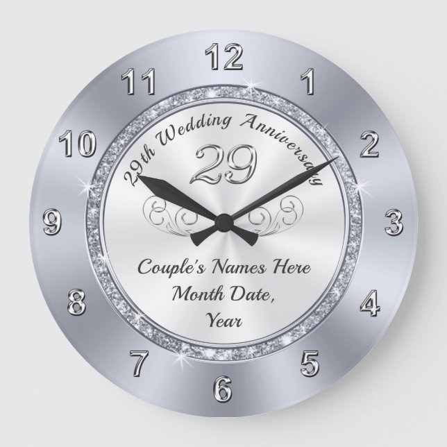 Personalized 29 Year Anniversary Gift Ideas Große Wanduhr (Vorderseite)