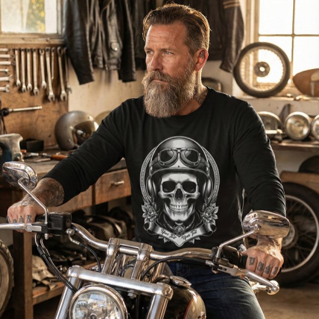 Personalized 2-Sided Biker Skull Motorcycle T-Shirt (Von Creator hochgeladen)