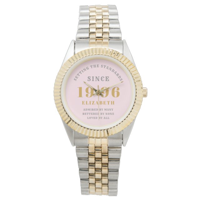 Personalized 30th Birthday 1996 Pink Gold Woman's Armbanduhr (Vorderseite)