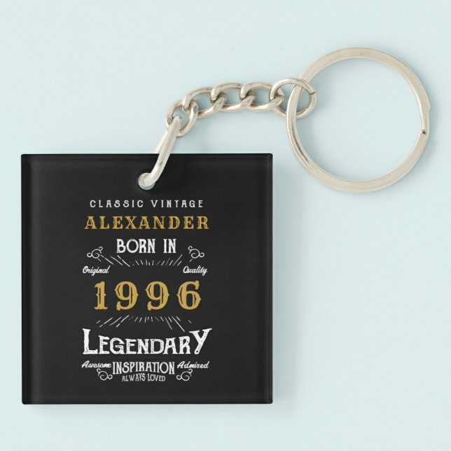 Personalized 30th Birthday Legend 1996 Vintage Schlüsselanhänger (Born 1996 birthday keychain. Pastel background.)