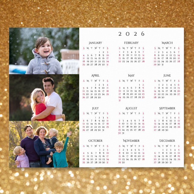 Personalized 3 Photo Collage Family 2026 Calendar Poster (Personalized 3 Photo Collage Family 2026 Calendar Poster)
