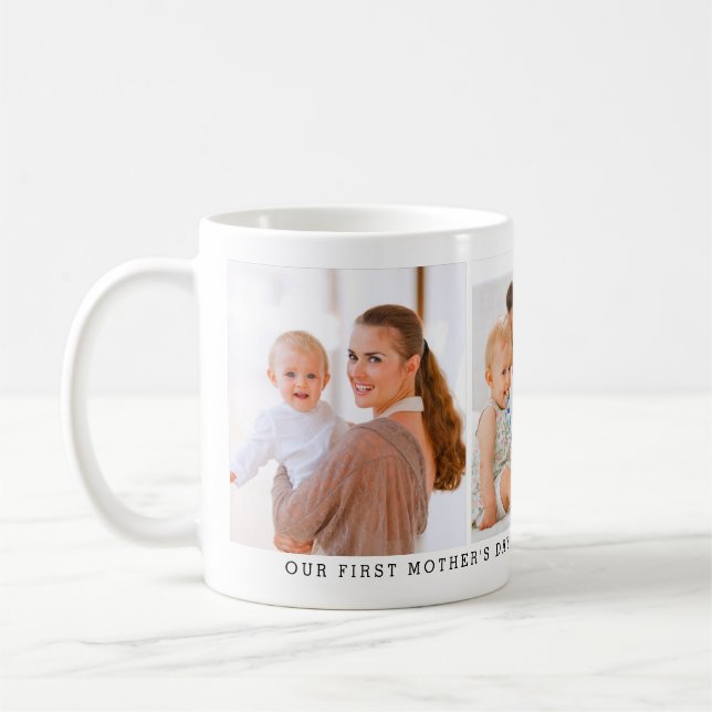 Personalized 3 Photo First Mother's Day Kaffeetasse (Links)