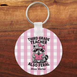 Personalized 3rd Grade Teacher Cute Feral Raccoon Schlüsselanhänger