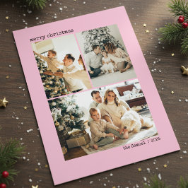 Personalized 4 Family Photo Collage Pink Color Feiertagskarte