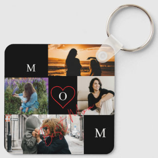 Personalized 4-Photo Collage Mom Monogram Schlüsselanhänger