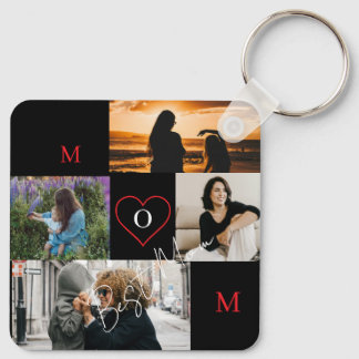 Personalized 4-Photo Collage Mom Monogram Schlüsselanhänger