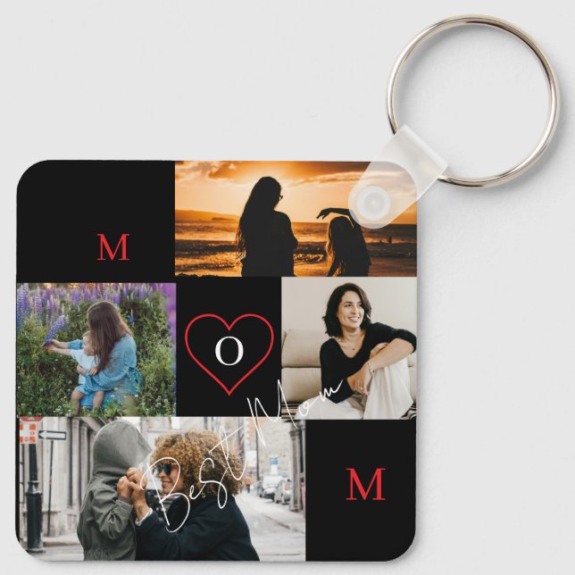 Personalized 4-Photo Collage Mom Monogram Schlüsselanhänger (Rückseite)