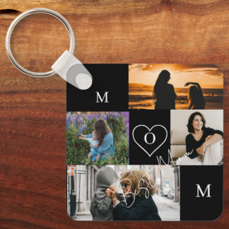 Personalized 4-Photo Collage Mom Monogram Schlüsselanhänger