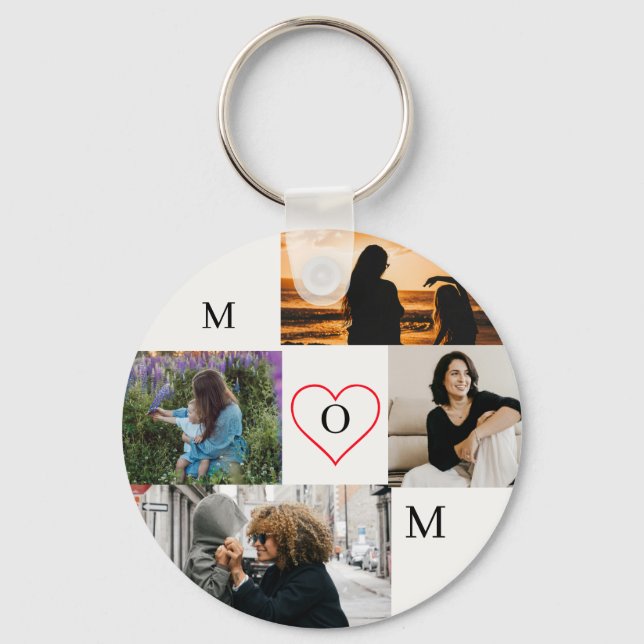 Personalized 4-Photo Collage Mom Monogram Schlüsselanhänger (Vorderseite)