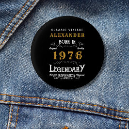 Personalized 50th Birthday Born 1976 Vintage Black Button