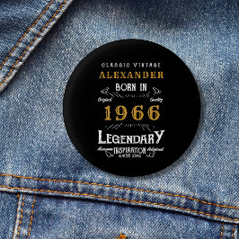 Personalized 60th Birthday Born 1966 Vintage Black Button