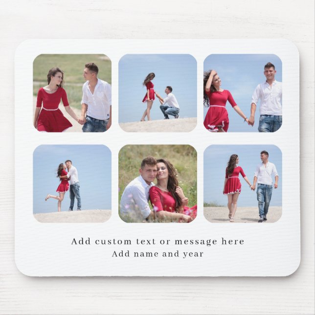 Personalized 6 Photo Collage with Custom Text Mousepad (Vorne)