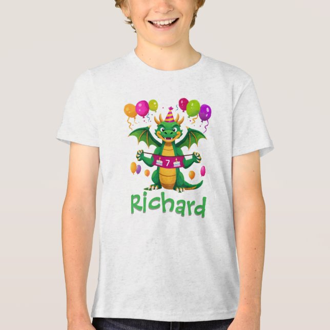 Personalized 7th Birthday Dragon with Name Tri-Blend Shirt (Vorderseite)