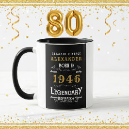 Personalized 80th Birthday Born 1946 Vintage Black Tasse