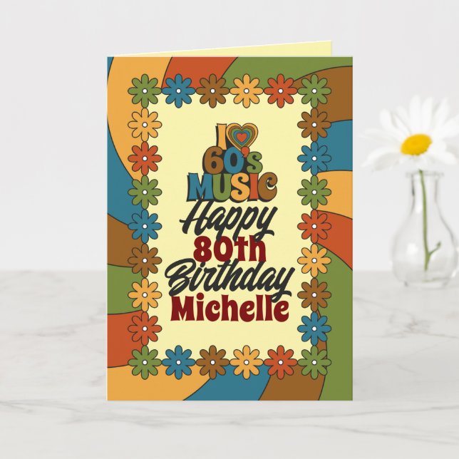 Personalized 80th Birthday Retro I Love 60s Music Karte (Kleine Pflanze)