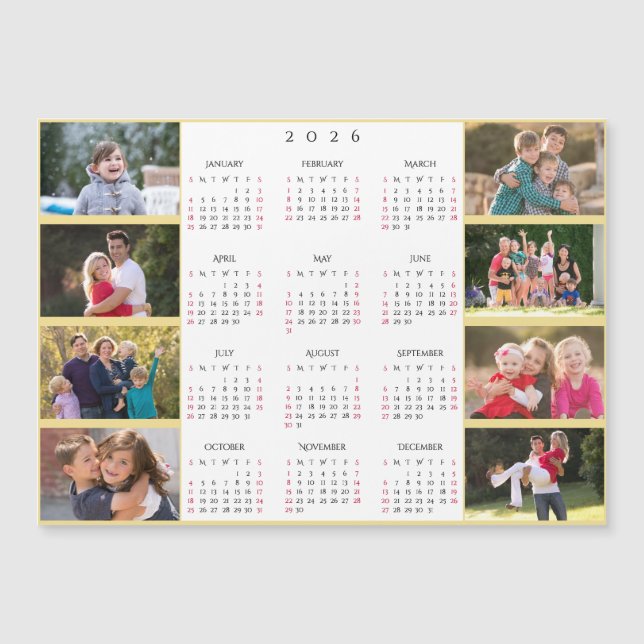 Personalized 8 Photo Collage 2026 Family Calendar Magnetkarte (Vorderseite)