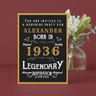 Personalized 90th Birthday 1936 Black Gold Legend Einladung