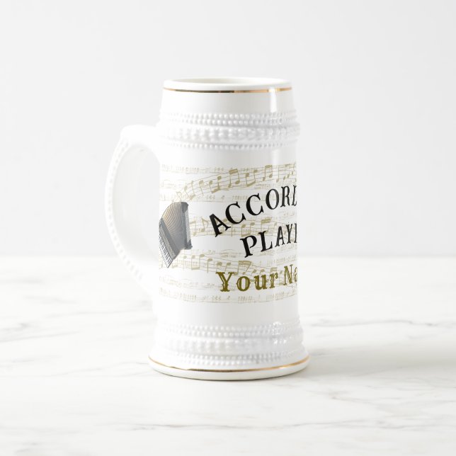 Personalized Accordion player beer stein mug (Devant gauche)