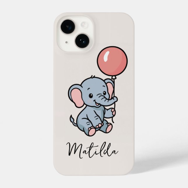 Personalized Adorable Elephant with Balloon Phone  iPhone 14 Hülle (Rückseite)