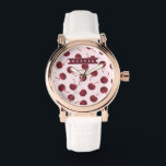 Personalized Aesthetic Cherry Pattern Name Gift Armbanduhr<br><div class="desc">This collection of adorable cherry patterns is one of those small, everyday pleasures that just make people smile. This design is whimsical, cozy, and effortlessly fashionable with its soft pink backdrop, strewn cherries, and personalized name accents. It's the kind of pattern that makes a desk, a purse, or a comfortable...</div>