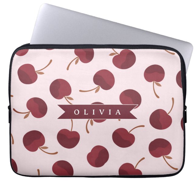 Personalized Aesthetic Cherry Pattern Name Gift Laptopschutzhülle (Vorderseite)