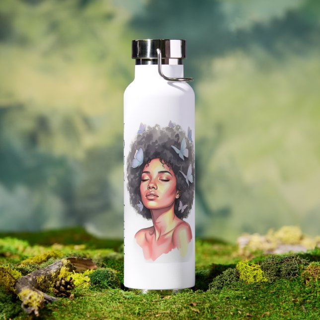 Personalized Afro Beauty Portrait  Water Bottle Trinkflasche (Außenbereich (gedreht))