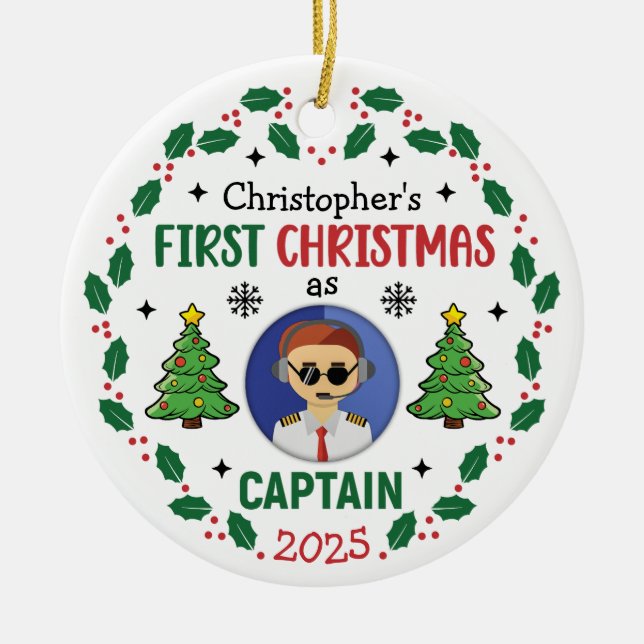 Personalized Airline Captain Custom Name Christmas Keramik Ornament (Vorne)