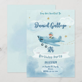 Personalized Airplane Boy Birthday Invitation Einladung