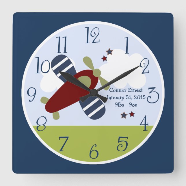 Personalized Airplane Square Wall Clock Quadratische Wanduhr (Vorderseite)