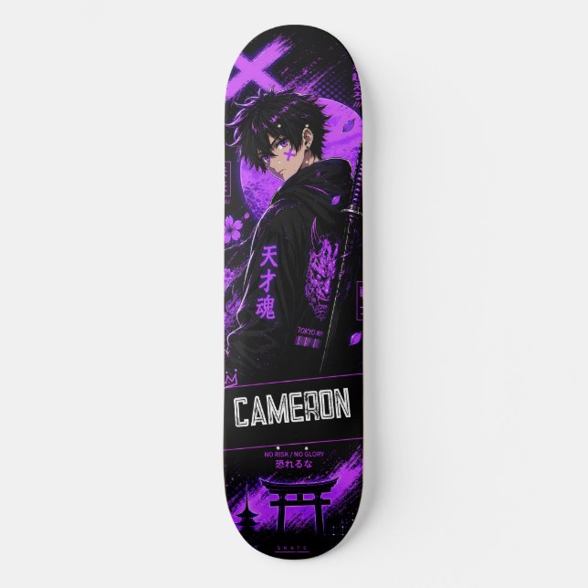 Personalized Anime  Black Purple Samurai  Skateboard (Vorderseite)